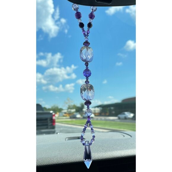 Beaded Suncatcher Rearview Mirror Ornament Purple Crystal Prism Car Charm - Picture 1 of 10